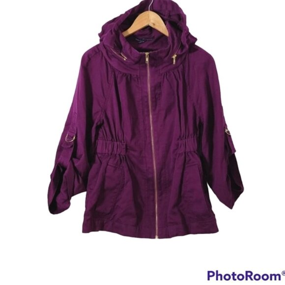 French Connection Underground Purple Twill Cotton & Linen Jacket Women's Size 10 - Picture 4 of 15